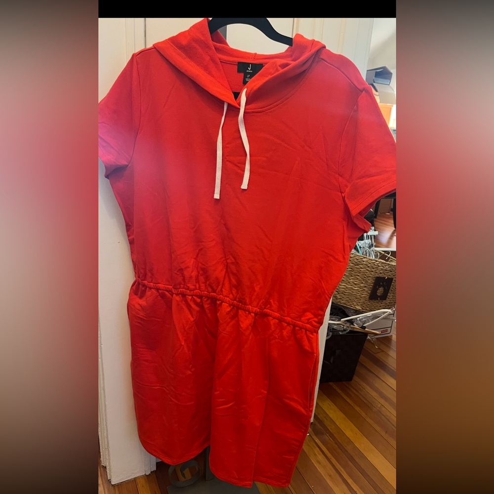 Red Short Sleeve Dress with Drawstring